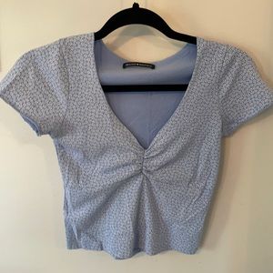 Brandy Melville Blue Floral V-Neck